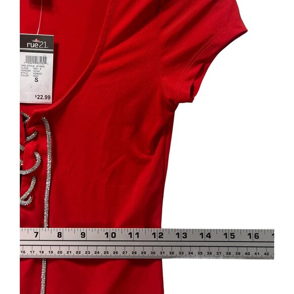 Rue 21 - Women's Short Sleeve V Neck Top - Red - Small - Picture 4 of 12